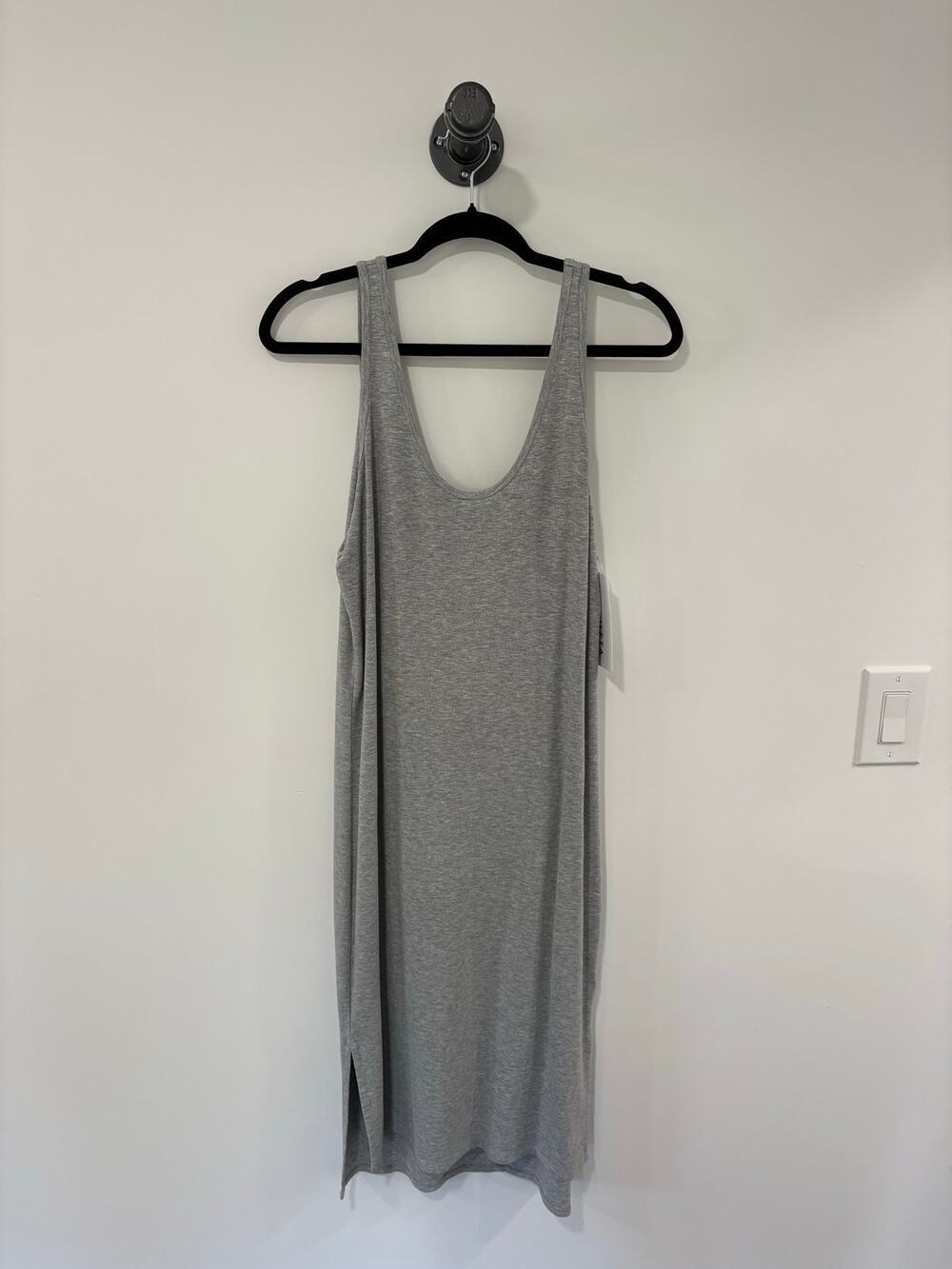Athleta Grey Mesh Midi Tank Dress Scoop Neck Size Large